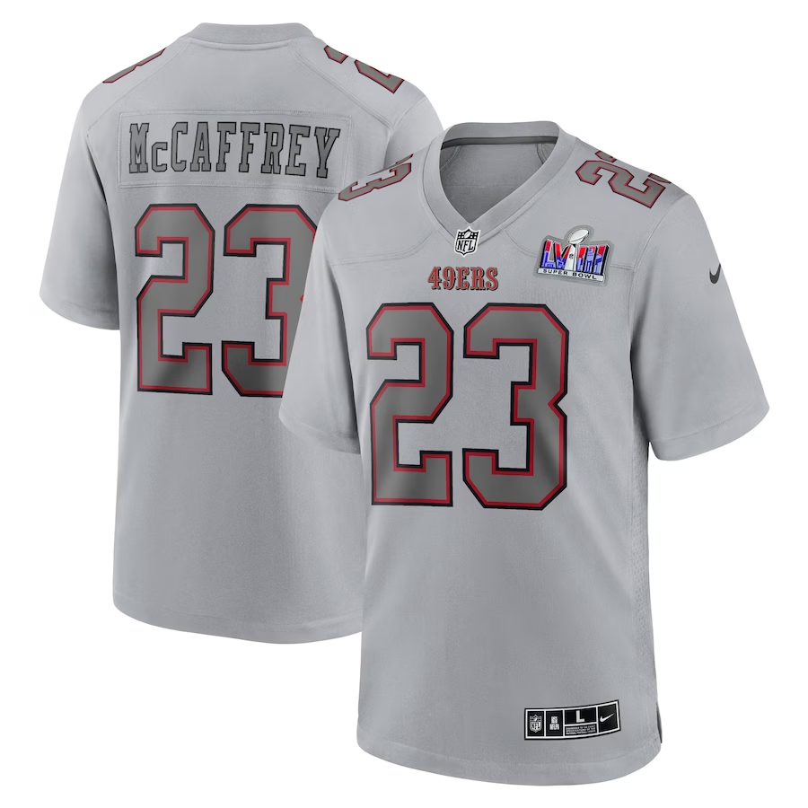 Men's San Francisco 49ers Christian McCaffrey #23 Gray Super Bowl LVIII Atmosphere Jersey